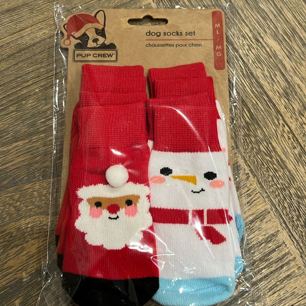 NWT Pup Crew Dog Socks Set - M/L - Santa and Snowman Set